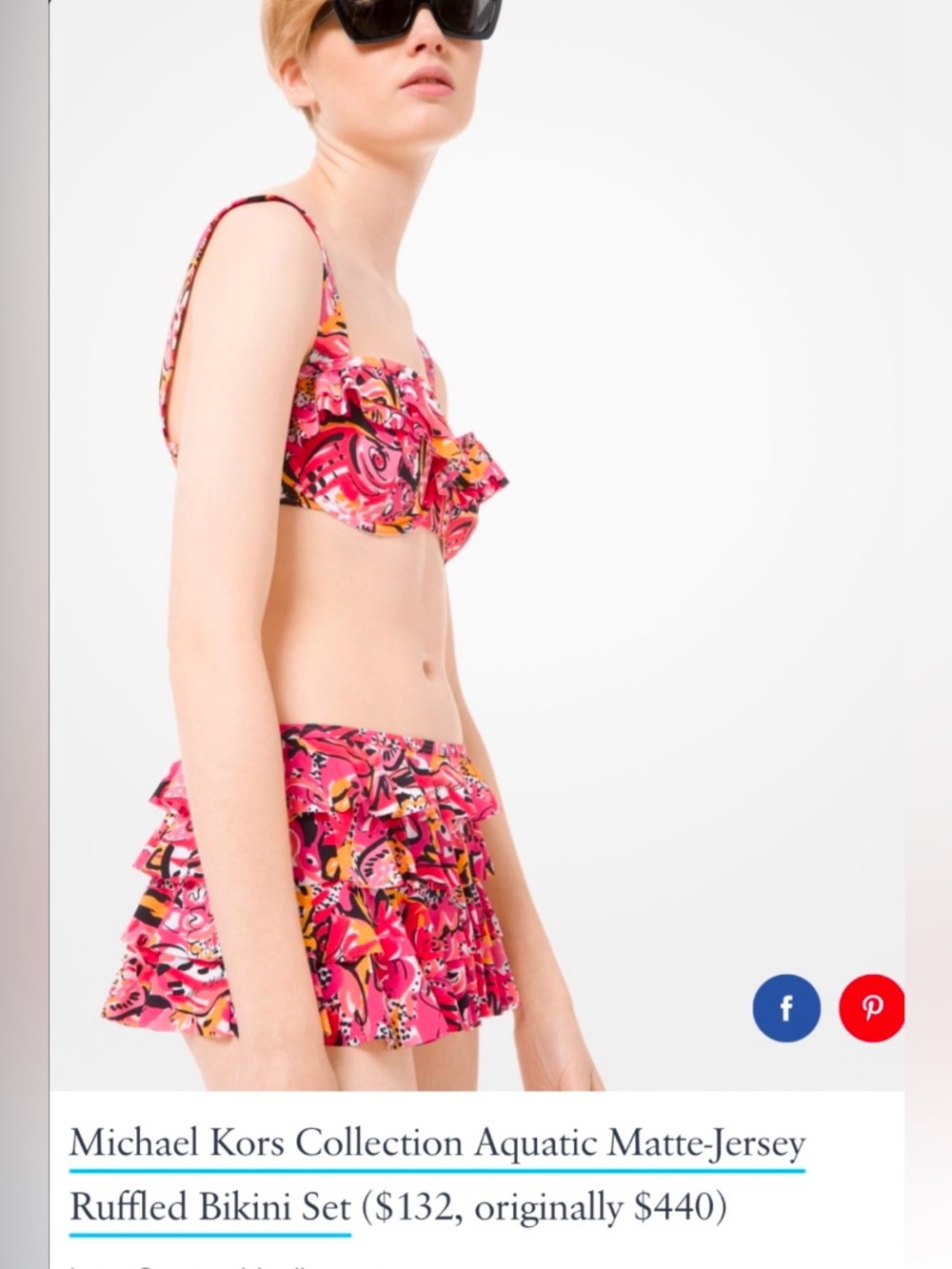 Michael Kors Pink Printed Ruffle Bikini Top and Swim Skirt